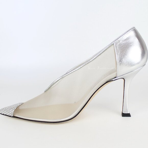 NEW JIMMY CHOO Nicole 90mm Silver Mesh Crystal Pumps - Heel for Weddings, Events - Picture 8 of 16